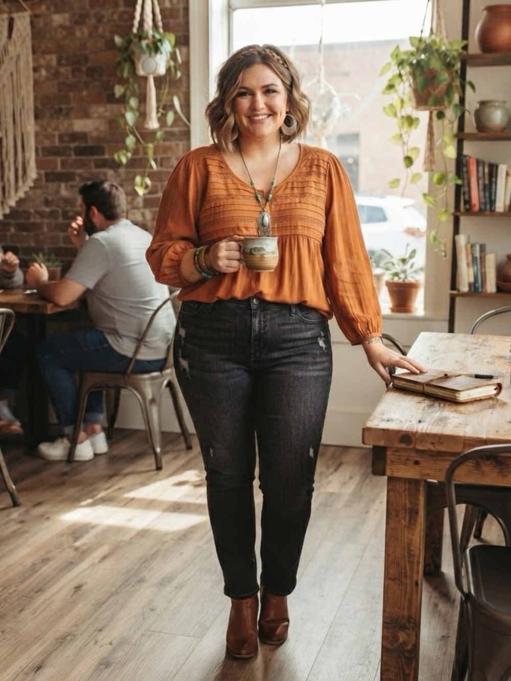 LOGO by Lori Goldstein Burnt Orange Peasant Blouse